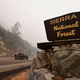 A vehicle entering the Sierra National Forest northeast of Fresno in the foothills of the Sierra Nevada mountains on Sept. 11, 2020, during a forest fire in the area.